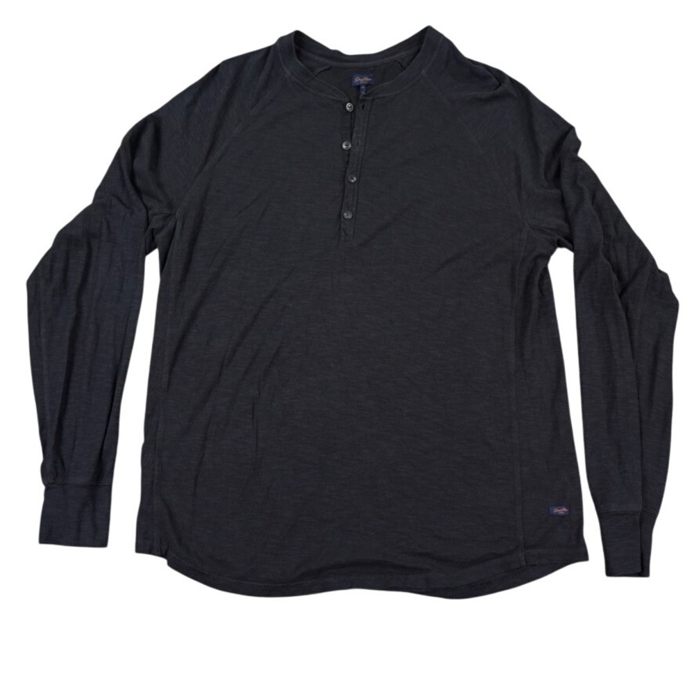 Good Man Brand Henley Shirt Mens XL Black 4 Buttons Dexter Long Sleeve Slub Logo